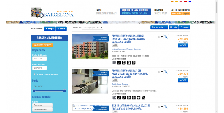Diseño Web Reserva de Alojamientos Barcelona