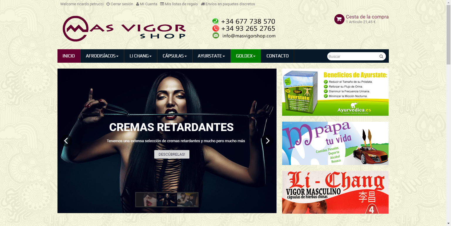Diseño Tienda virtual productos eróticos