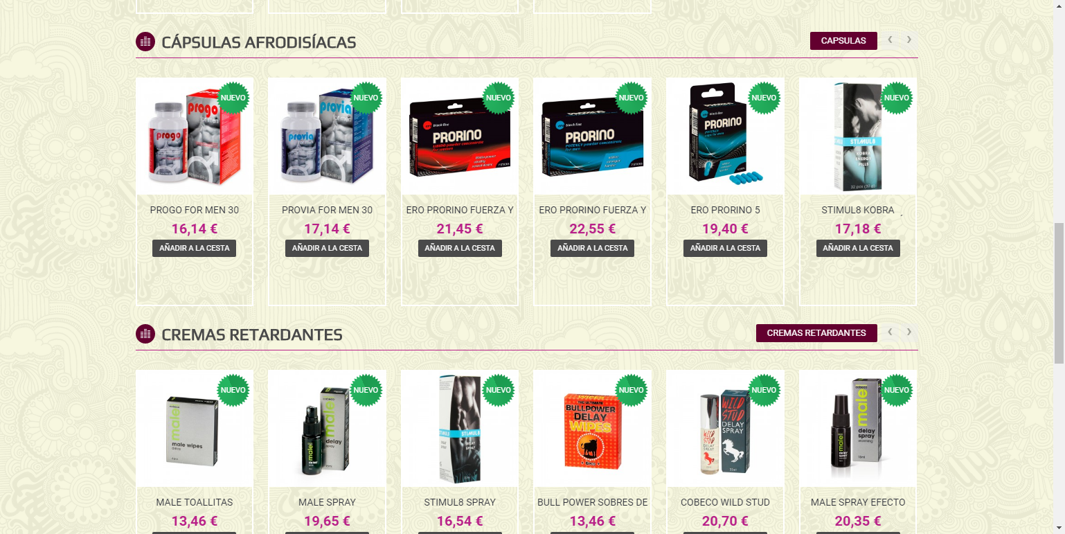 Diseño Tienda virtual productos eróticos