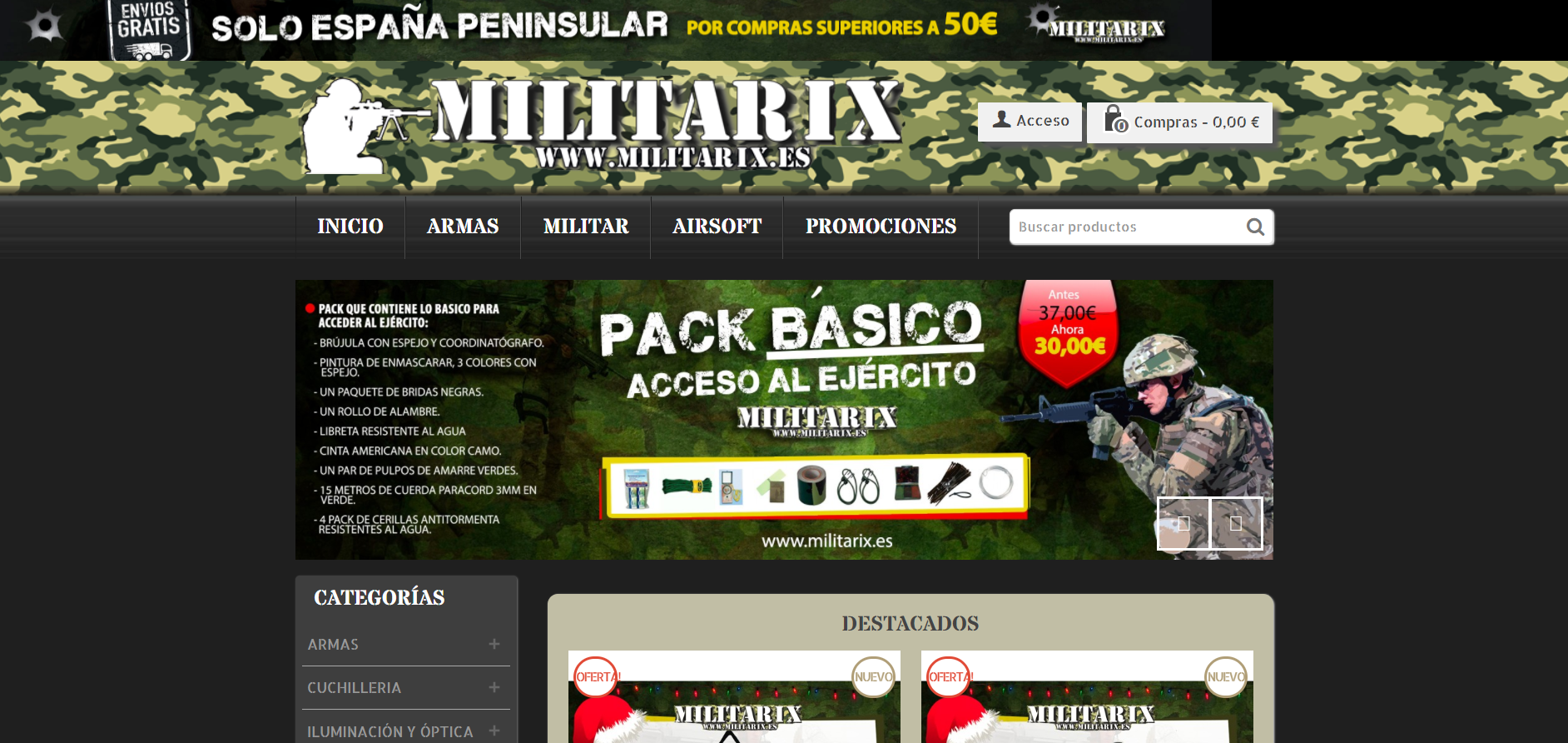 Diseño Tienda Online Armas