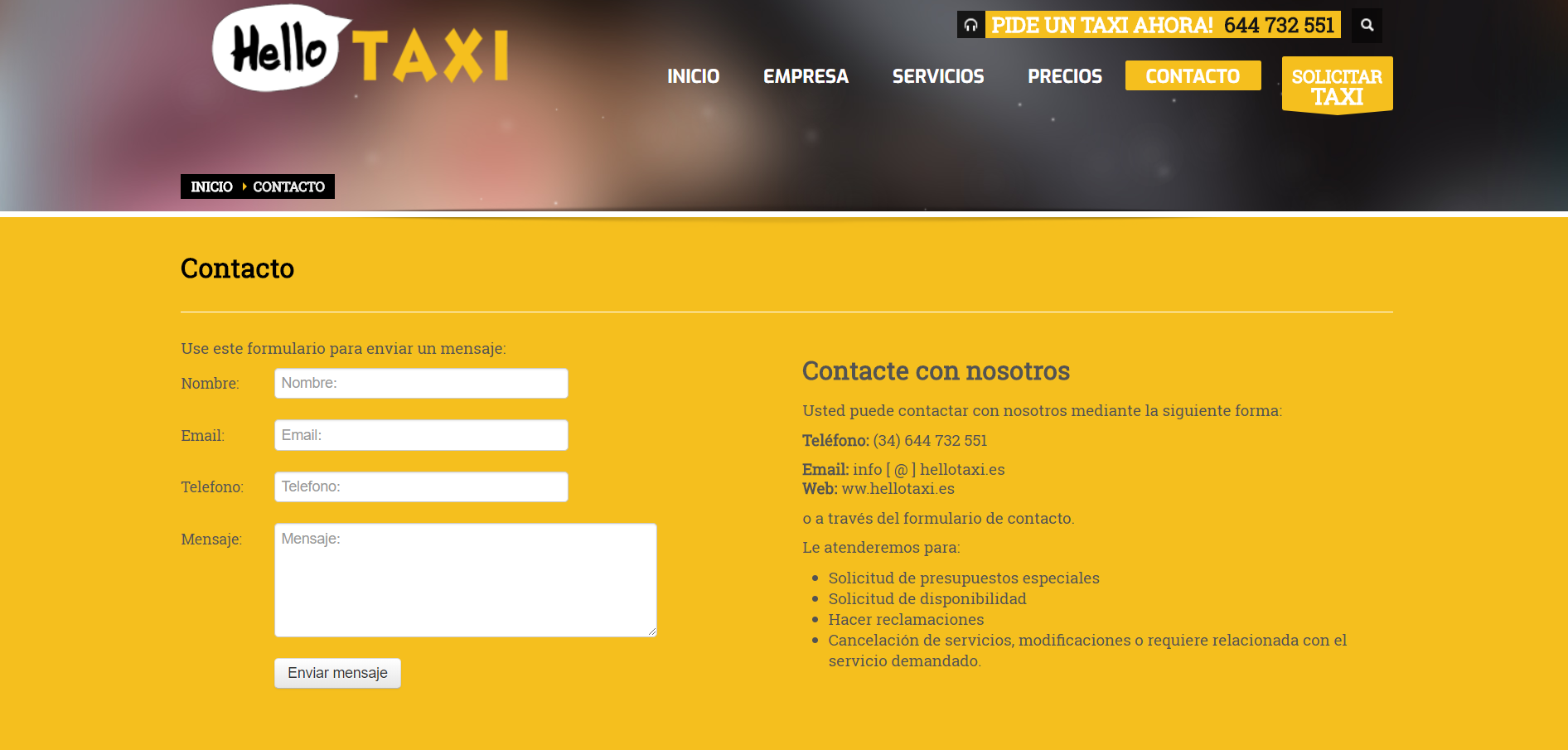 Diseño Web Servicios de Taxis Barcelona