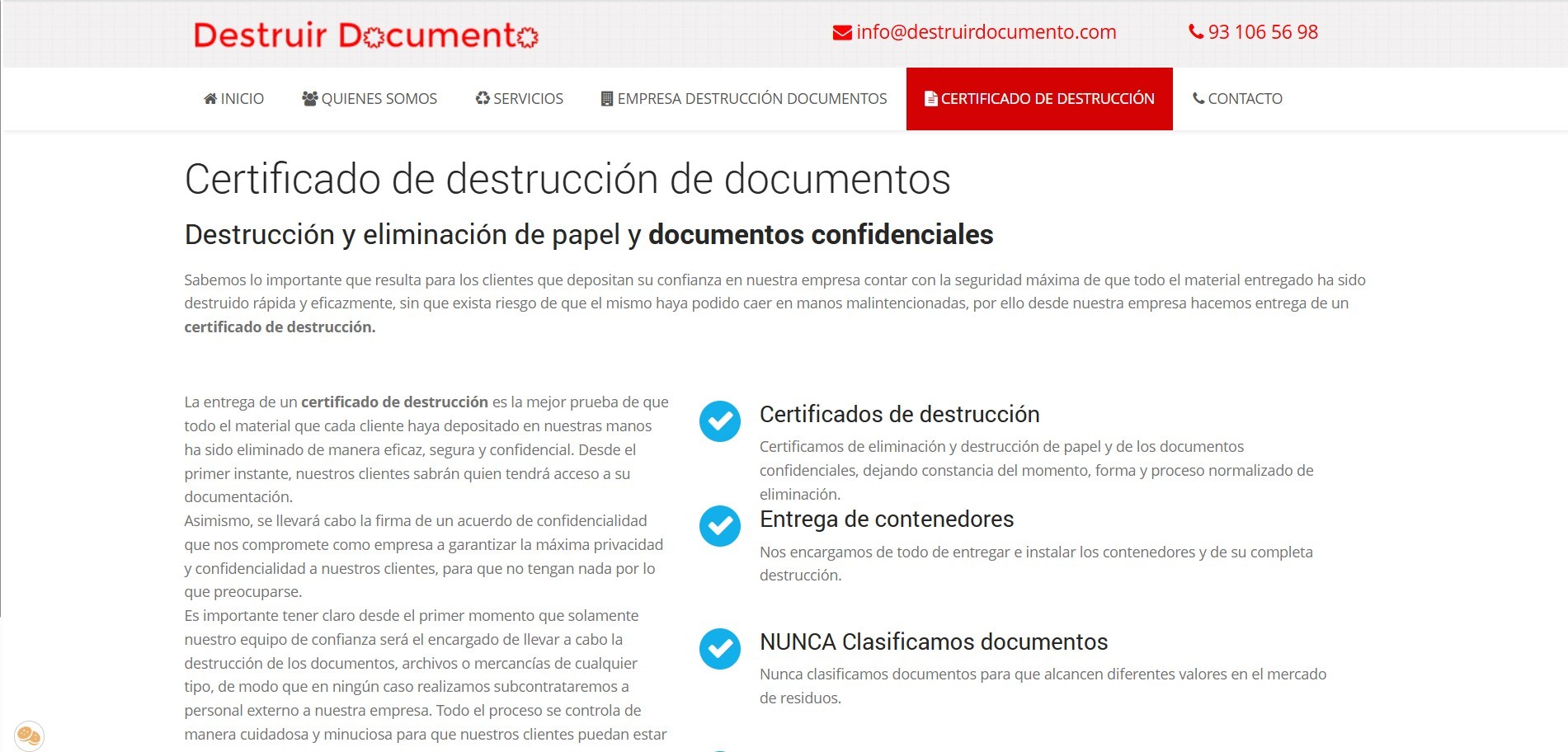 Diseño de Página Web para Empresas de Destrucción de Documentos