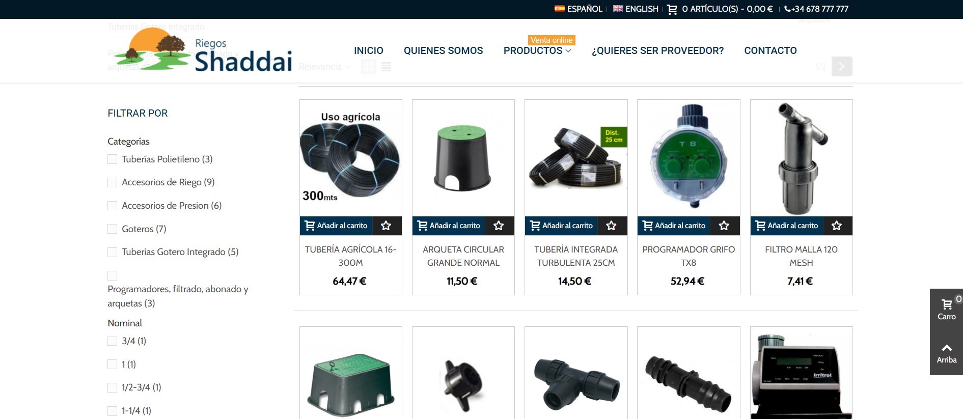 Diseño Tienda Online Riego
