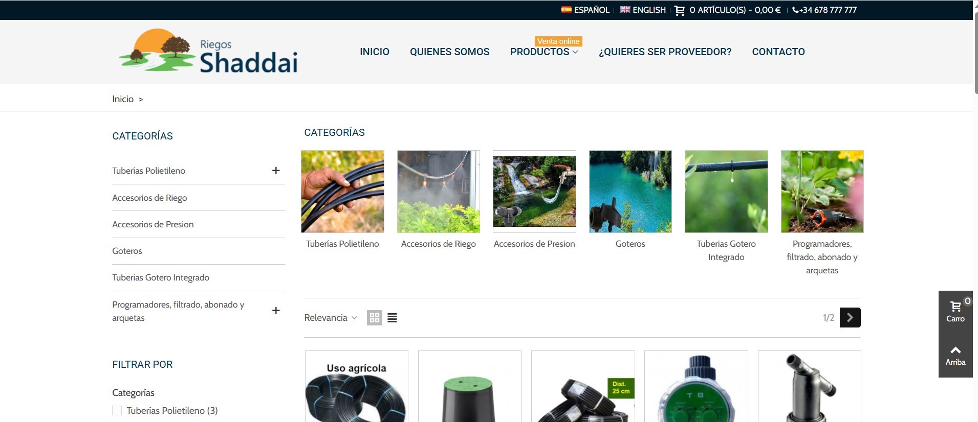 Diseño Tienda Online Riego