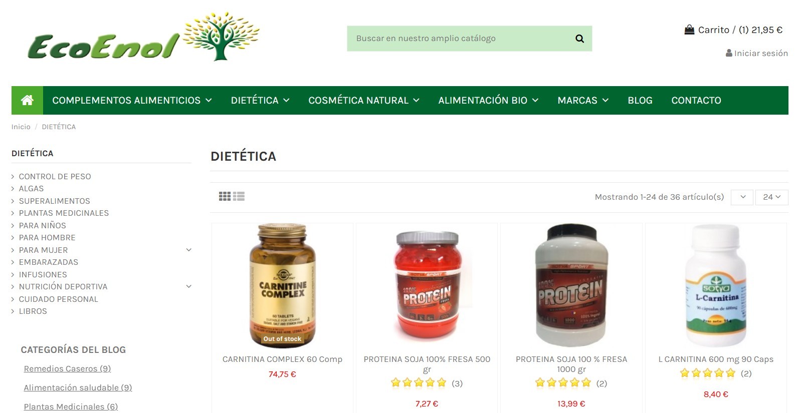 Diseño Tienda Online Complementos Alimenticios