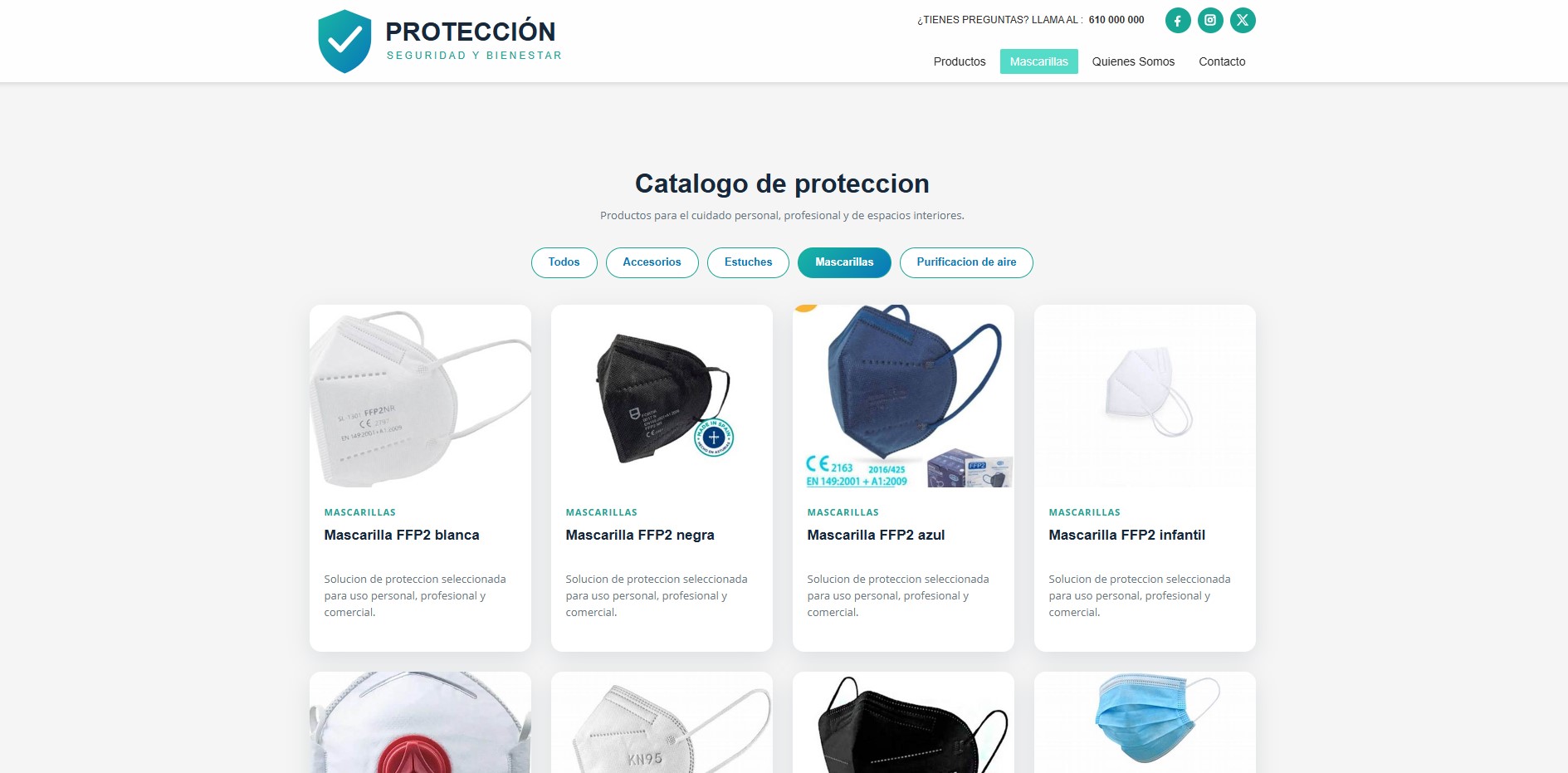 Diseño web para catálogo de productos de protección profesional