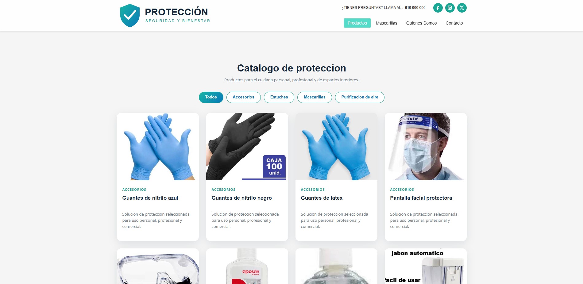 Diseño web para catálogo de productos de protección profesional